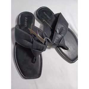 Old Navy Black Faux‎ Leather Knotted Slide Flat Thong Sandals Women's Size 6